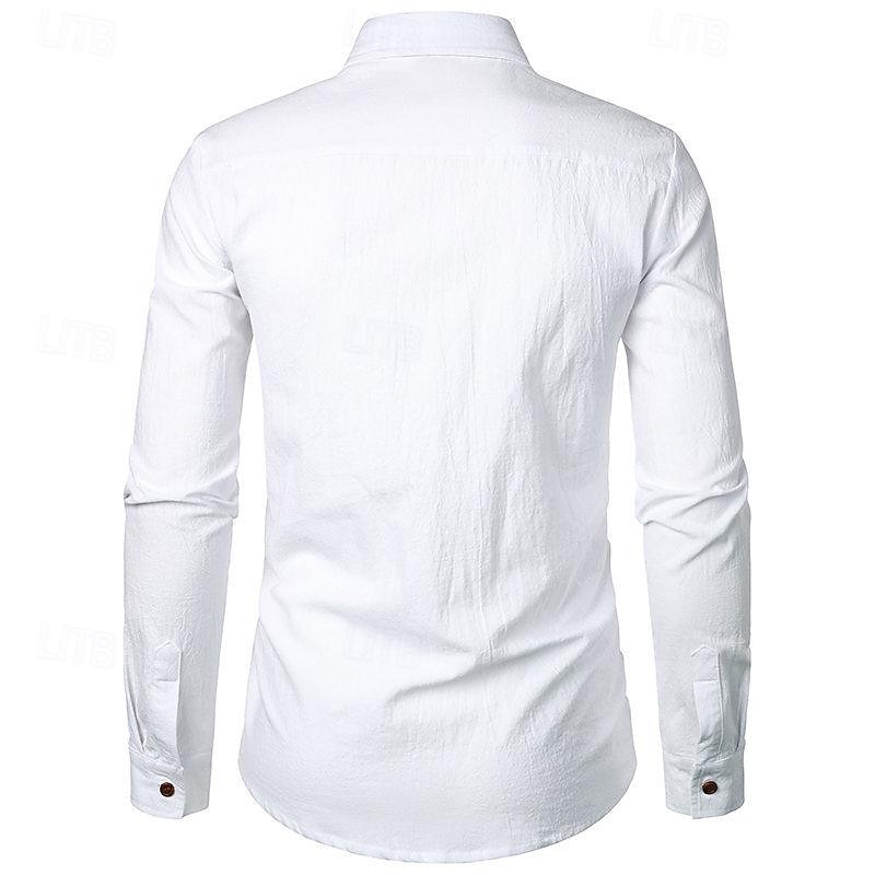 Men's Shirt Linen Shirt Casual Shirt Button Up Shirt Cotton Shirt Plain Vacation Hawaiian White Pink Navy Blue Blue Long Sleeve Turndown Spring &  Fall Clothing Apparel Button-Down3