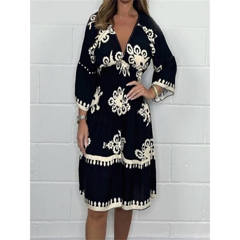 Women's Mini Dress Petite Dress Summer Dress Boho Dress Vintage Ethnic Dolman Sleeve Daily Date Regular Fit Graphic Half Sleeve V Neck Black Blue Green Apricot Summer Fall2