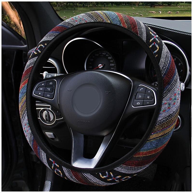 FYAUTOPER New car steering wheel cover ethnic air linen without inner ring elastic handle cover4