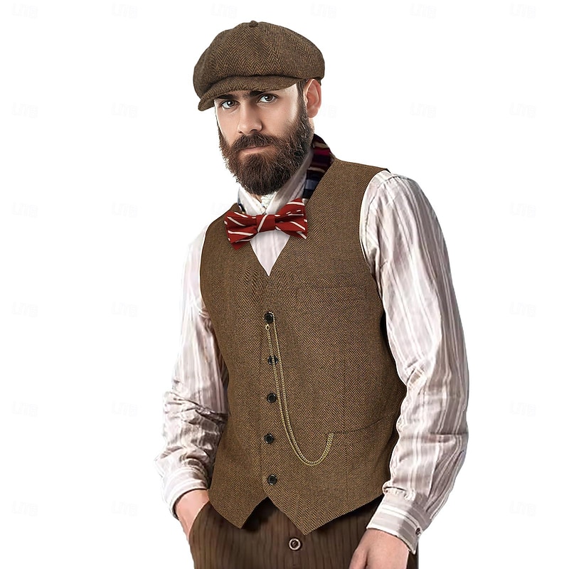 Retro Vintage Roaring 20s 1920s Outfits Waistcoat Gentleman Gangster Fancy Dress Men's Halloween Carnival New Year Carnival Party / Evening Masquerade Adults' Cravat Vest Hat All Seasons4