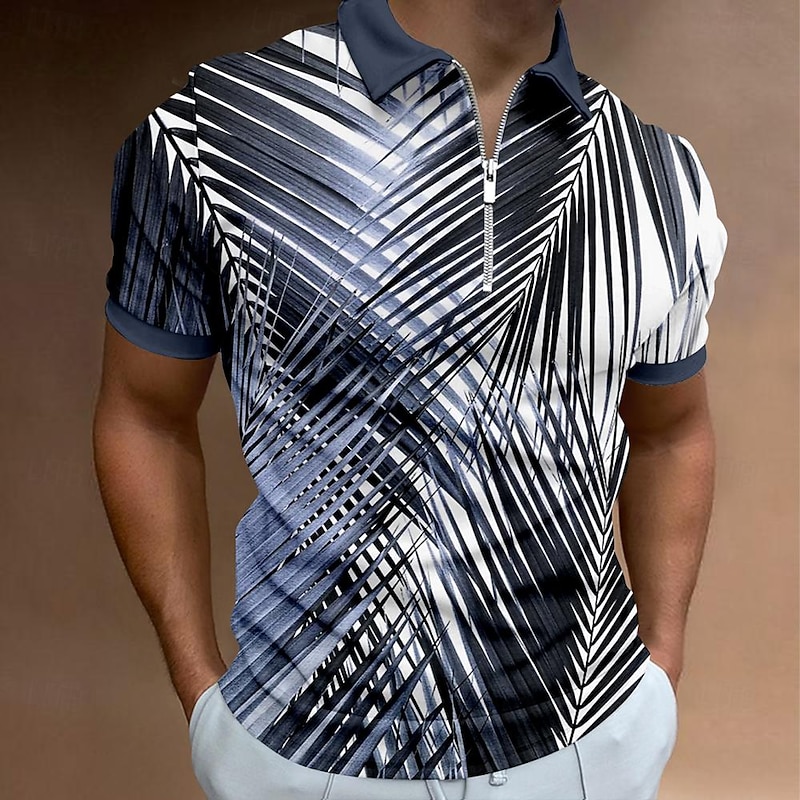 Men's Palm Tree Hawaiian Polo Shirts Golf Shirt Short Sleeve Polo Shirts Collared Shirts Beach Wear Vacation Wear Tropical Wear Party Outfits 3D Print Quarter Zip Polo Spring & Summer Yellow Blue