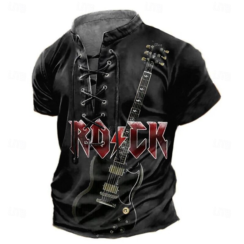 Halloween Men's Gothic Horror Rock Guitar T shirt Tee Short Sleeve T shirt 3D Print Lace Up Neck Shirt Casual Daily Black Spring & Summer Clothing Apparel S M L XL XXL 3XL