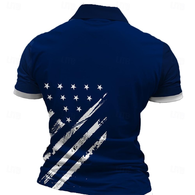 Men's American Flag Veterans Zip Polo Shirts Golf Shirt Short Sleeve Polo Shirts Collared Shirts Streetwear Vacation Wear Party Outfits 3D Print Quarter Zip Polo Spring & Summer White Blue2