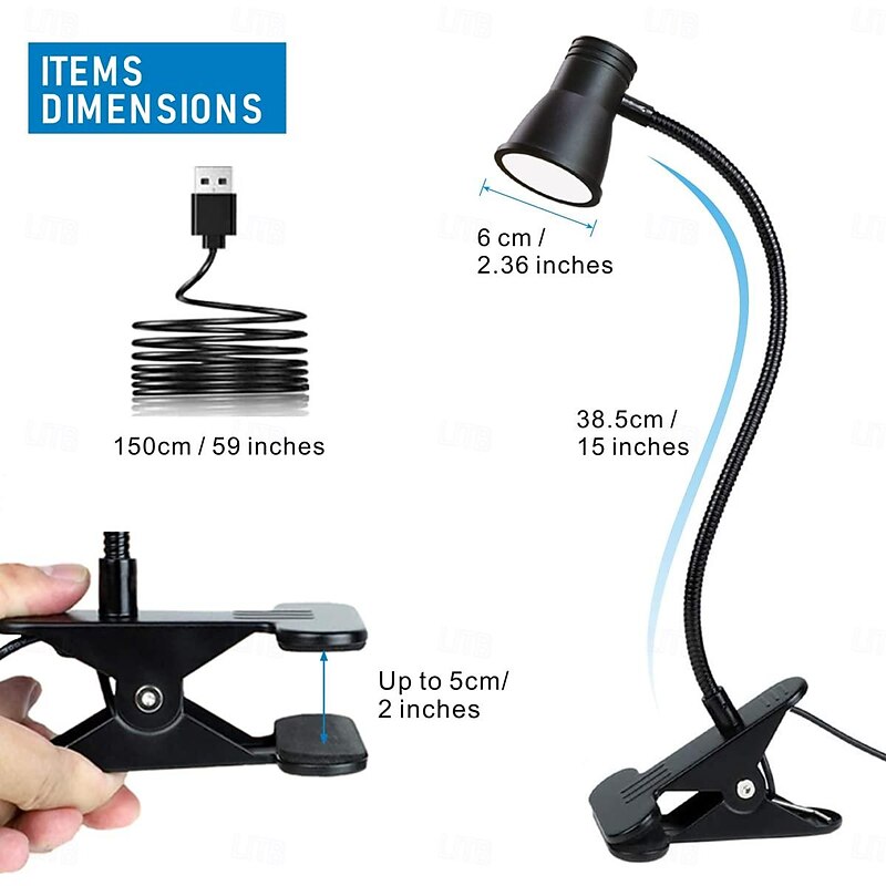 USB LED Desk Lamp Clip on Reading Light, 3 Light Mode 10 Dimmable Brightness Levels Book Light for Dorm Bed Headboard, Adjustable Flexible Neck Clamp Light, Perfect for Working Studying3