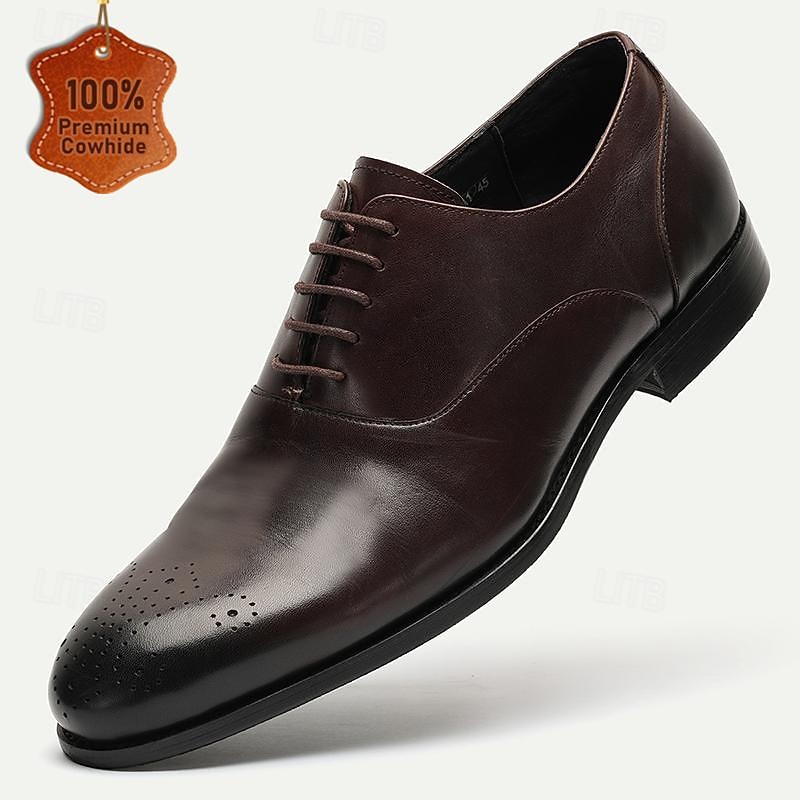 Men's Premium Cowhide Leather Oxford Shoes - Classic Lace-Up Dress Shoes for Formal Events