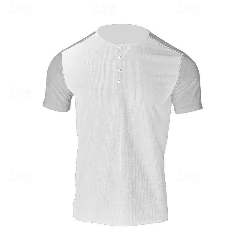 Men's Waffle Tee Waffle Shirt Button T Shirt T Shirt Short Sleeve Henley Spring & Summer Color Block Fashion Designer Basic Patchwork Vacation Street Going out White Royal Blue Khaki Top Tee for Men2