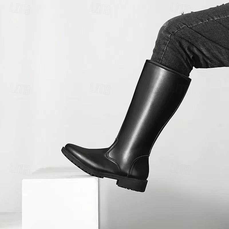 Men's Boots Riding Boots Walking Punk Roman Shoes British Gentleman PU Leather Comfortable Zipper Dark Brown Black Fall Winter2