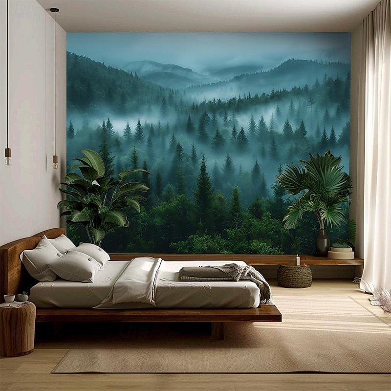 Forest Landscape Beam Hanging Tapestry Wall Art Large Tapestry Mural Decor Photograph Backdrop Blanket Curtain Home Bedroom Living Room Decoration