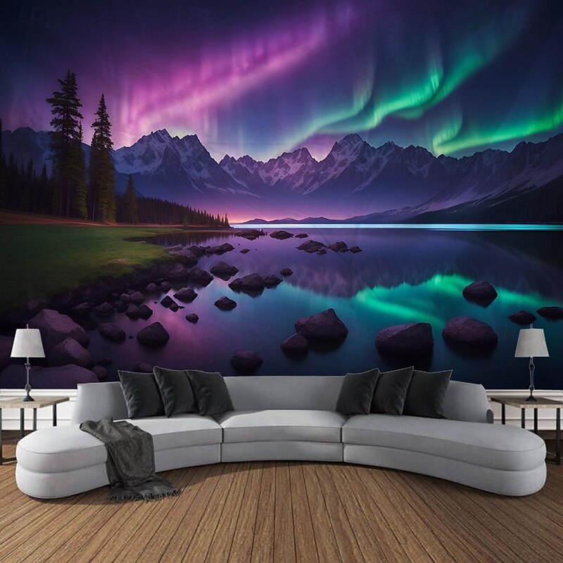 Nature Hanging Tapestry Wall Art Large Tapestry Mural Decor Photograph Backdrop Blanket Curtain Home Bedroom Living Room Decoration Nothern Light Aurora4