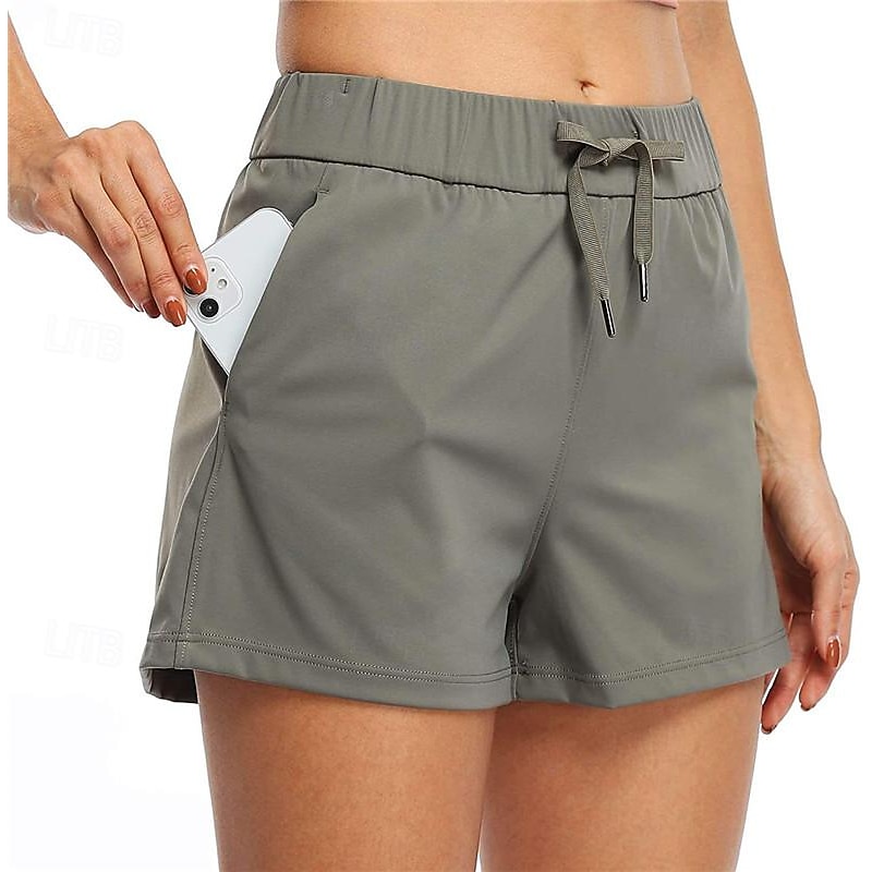 Women's Yoga Shorts Workout Shorts Pocket Elastic Waistband High Waist Pilates Gym Workout Workout Shorts Solid Color Black Light Grey Purple Sports Activewear Stretchy Loose Fit4