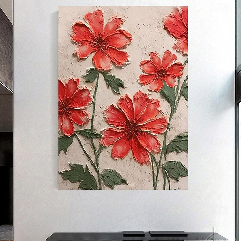 Hand painted 3D Textured Red Flower Painting handmade  Red Flowers Painting 3D Textured red flower oil painting Wall Art Impressionist Painting On Canvas for bedroom wall decoration office decoration4