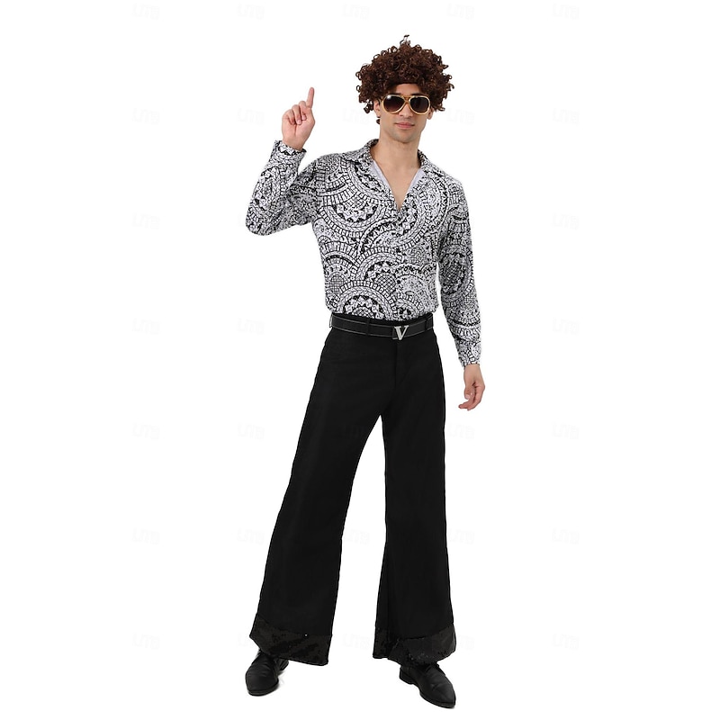 Retro Vintage 1970s Outfits Party Costume Hippie Disco Fancy Dress Men's Halloween Carnival Masquerade Prom Club Pride Parade Adults' Shirt Pants2