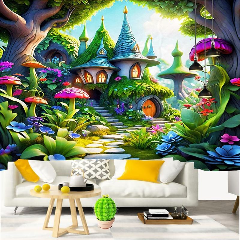 Fantasy Mushroom House Hanging Tapestry Wall Art Large Tapestry Mural Decor Photograph Backdrop Blanket Curtain Home Bedroom Living Room Decoration4