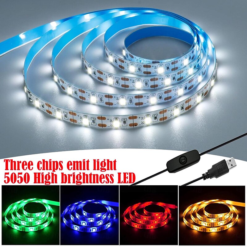 High Brightness Flexible LED Strip Light, Outdoor Waterfproof Strip Light USB or Battery Powered 5V 5050 SMD Multicolor Optional Indoor and Outdoor Activity Computer TV Background Wardrobe Bar Counter3