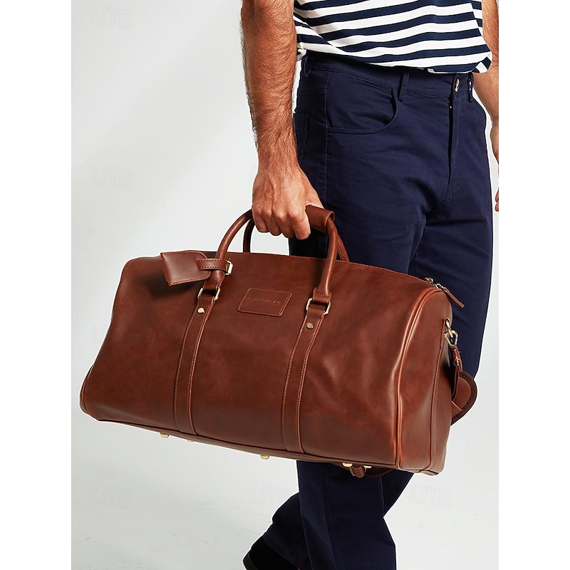 Men's Versatile Leather Weekender Bag with Integrated Shoe Compartment and Gadget Storage - Perfect for Travel and Daily Use