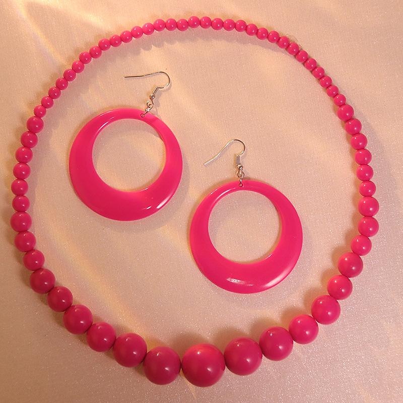 Women's 80s Statement Pink Boho Acrylic Retro Drop Dangle Fashion Earrings and Necklac