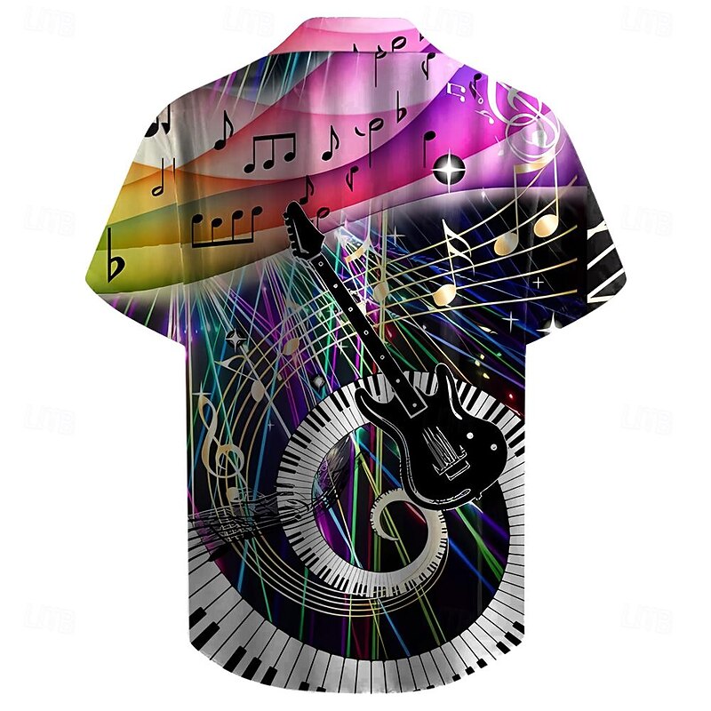 Men's Boardmasters Musical Notes Shirt Button Up Shirt Short Sleeve Casual Hippie Vacation Daily Summer Turndown Button Up 3D Print Pink2