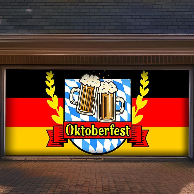 German Oktoberfest 2025 Outdoor Garage Door Cover Banner Beer Vintage Märzen Beer Large Backdrop Decoration for Holiday Outdoor Garage Door Home Wall Decorations