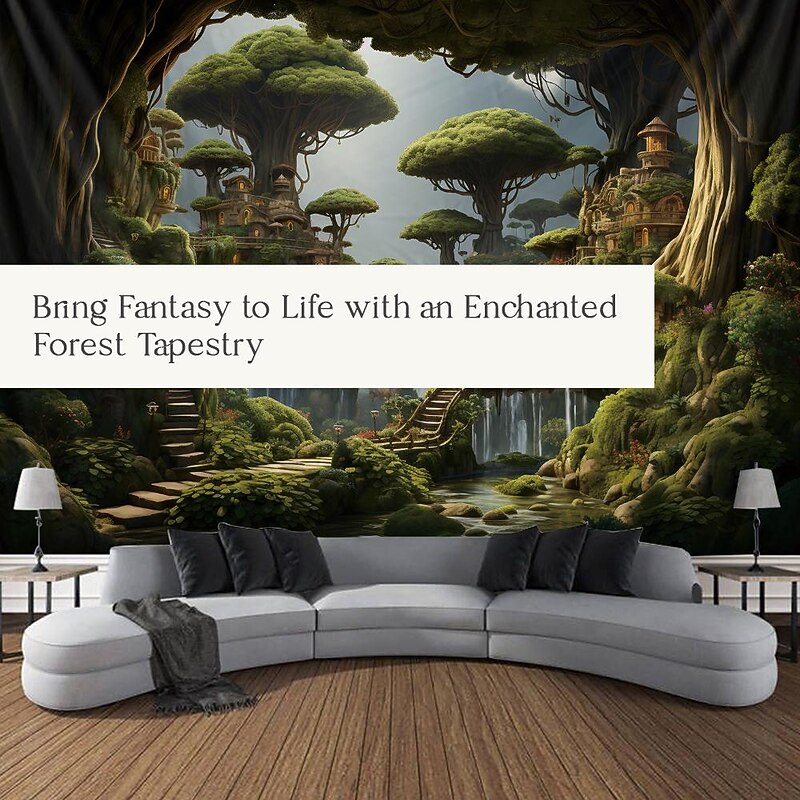 Tree Houses Forest Hanging Tapestry Wall Art Large Tapestry Mural Decor Photograph Backdrop Blanket Curtain Home Bedroom Living Room Decoration2