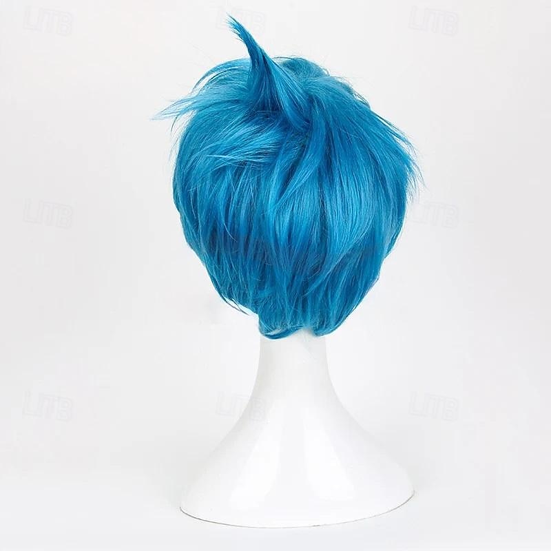 Movie Inside Out Joy Wig Short Blue Heat Resistant Hair Cosplay Costume Wigs Halloween Wigs3