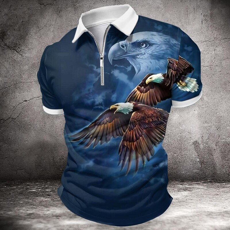 Men's Zip Polo Shirts Golf Shirt Short Sleeve Polo Shirts Collared Shirts Casual Funny Streetwear Vacation Wear Party Outfits 3D Print Quarter Zip Polo Spring & Summer Blue2