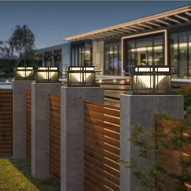 LED Outdoor Wall Light Warm White 35/42cm 1-Light Chinese Style Column Lights Waterproof Patio Post Lights E27 Clear Acrylic Post Lamp 110-240V3