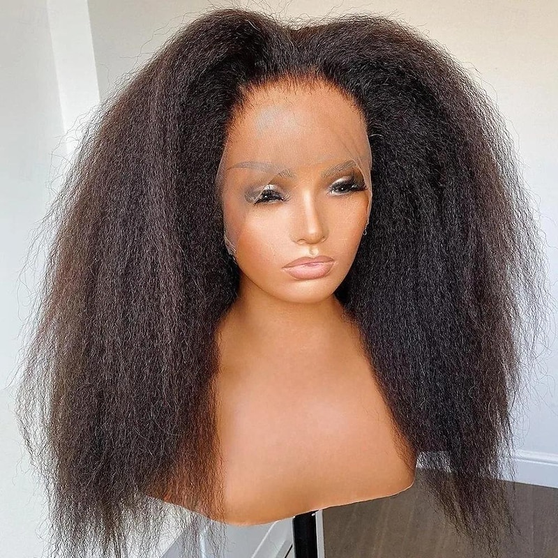 Remy Human Hair 13x4 Lace Front Wig Free Part Brazilian Hair kinky Straight Black Wig 150% Density with Baby Hair Glueless Pre-Plucked For wigs for black women Long Human Hair Lace Wig