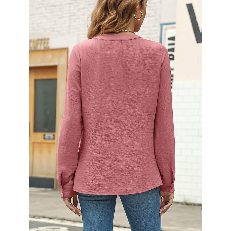 Women's Blouse Ruched Work Stylish Modern Bishop Sleeve Long Sleeve Black Spring Fall2