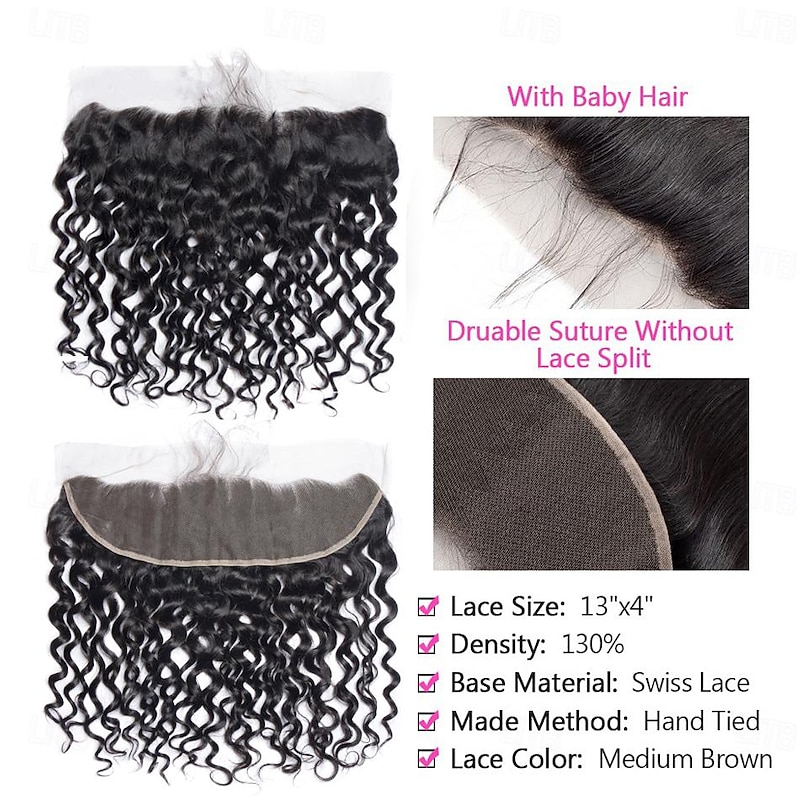 Water Wave Ear To Ear 13x4 HD Lace Frontal Closure 100% Unprocessed Brazilian Virgin Human Hair Lace Frontal Closure 150% Density Brazilian Remy Wet and Wavy Frontal Closures Natural Color4