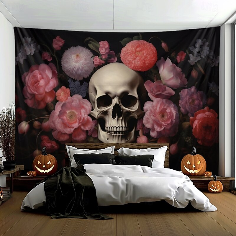 Pink Halloween Decorations Skll Hanging Tapestry Wall Art Large Tapestry Mural Decor Photograph Backdrop Blanket Curtain Home Bedroom Living Room Decoration Crow4