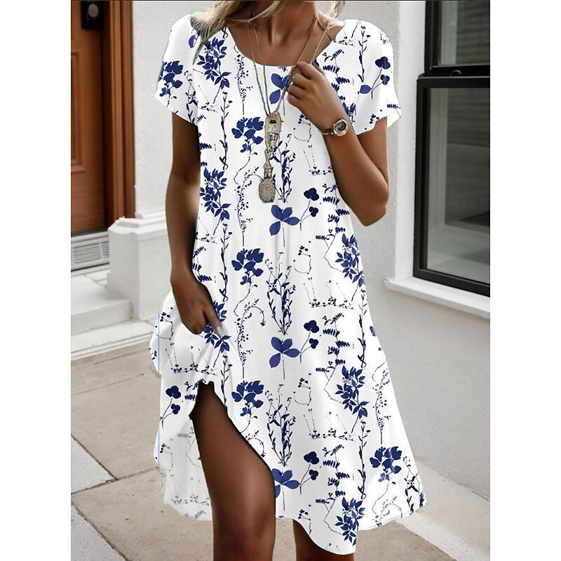 Women's Mini Dress Petite Dress T Shirt Dress Tee Dress A Line Dress Summer Dress Stylish Casual Vacation Daily Holiday Loose Fit Ditsy Floral Short Sleeve Crew Neck White Red Blue Green3