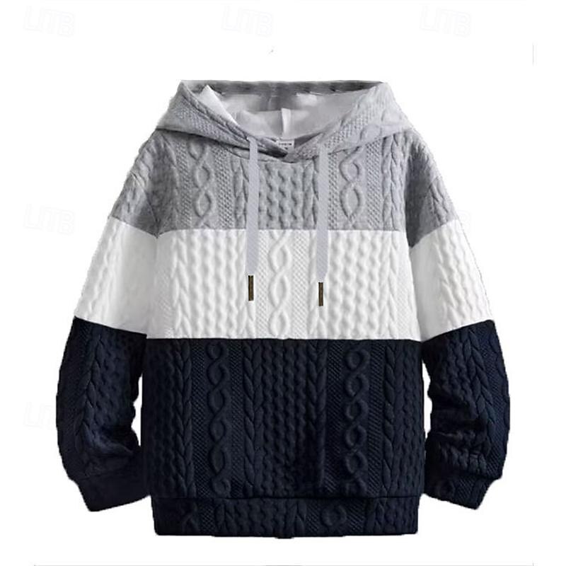 Men's Hoodie Black Wine Orange Light Grey Hooded Color Block Jacquard Patchwork Ribbed Textured Sports & Outdoor Daily Holiday Polyester Textured Streetwear Basic Casual Fall & Winter Clothing Apparel3