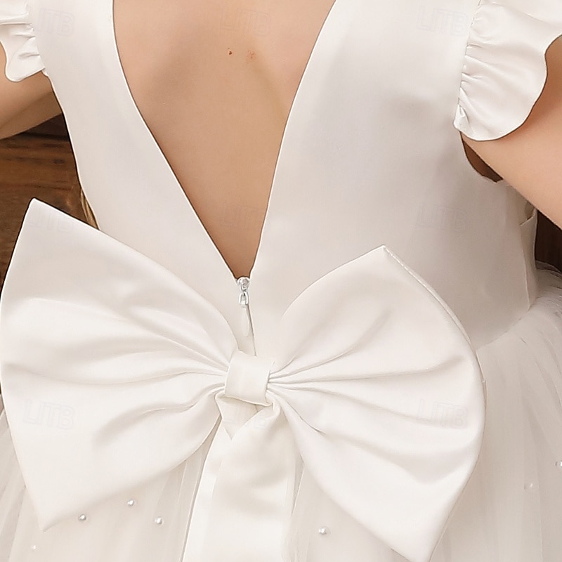 Kids Girls' Flower Girl Dress Party Dress Solid Color Sleeveless Wedding Party Special Occasion Ruched Backless Tie Knot Adorable Sweet Polyester Asymmetrical Party Dress Summer Spring Fall 3-13 Years3