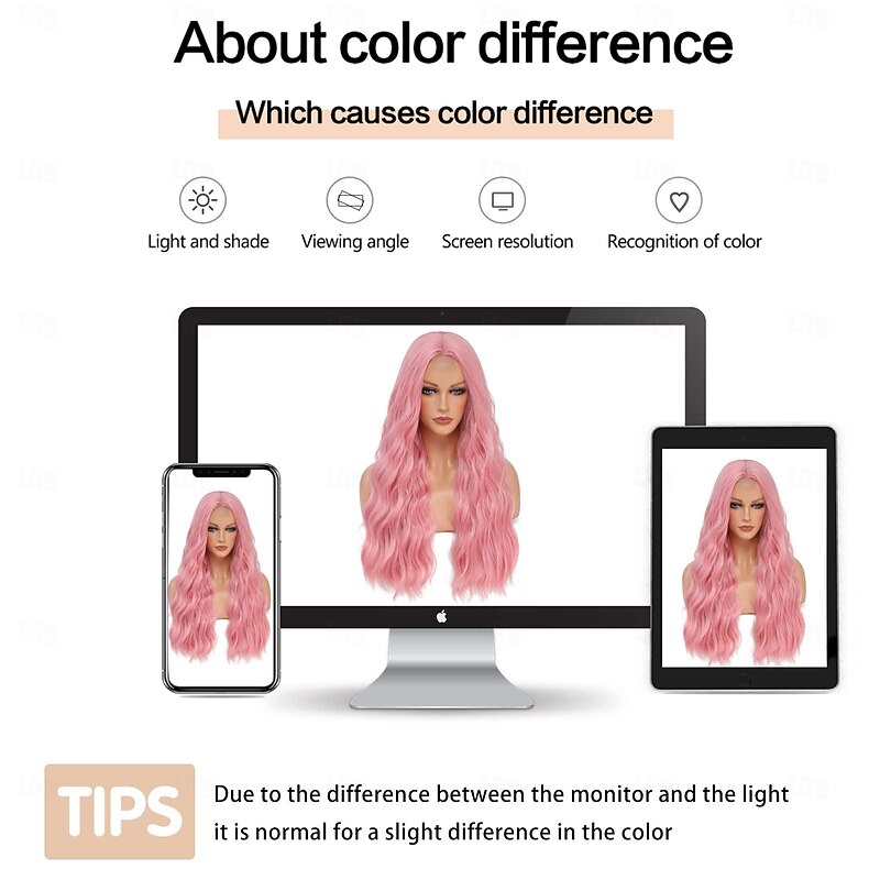 Pink Wig - Long Pink Wavy Wigs for Women Middle Part Pastel Pink Wig 26 inch Natural Curly Synthetic Wig Heat Resistant Fiber Wigs for Daily Party Use Halloween Wigs4