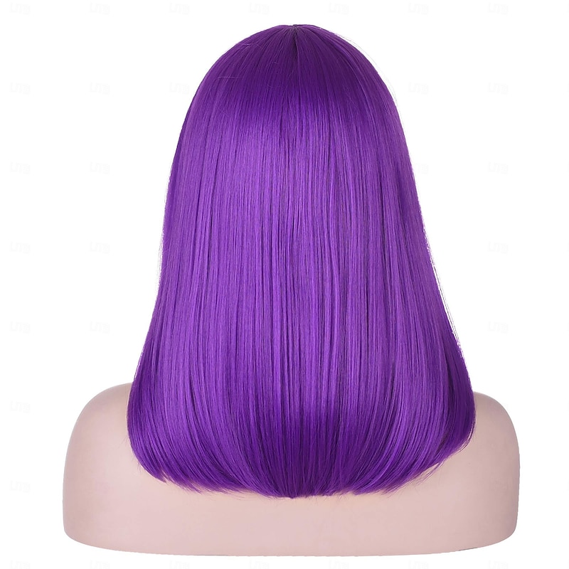 Inside Out 2  Short Straight Purple Bob Wig with Bangs Natural Heat Resistant Synthetic Hair for Women Ennui Costume Wigs 15 Inch Halloween Wigs4