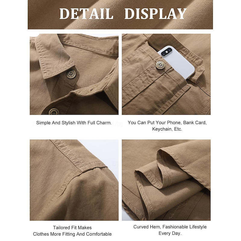 Men's Shirt Button Up Shirt Casual Shirt Work Shirt Cargo Shirt Black Navy Blue Royal Blue Orange Green Short Sleeves Plain Turndown Vacation Going out Button-Down Clothing Apparel Stylish Modern3