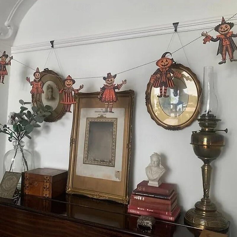 6pcs/set Rustic Halloween Wooden Bunting, Vintage Style Decorations, Halloween Bunting Decorations,6 Flags Witch Banner Pumpkin Theme, Perfect for Party and Wall Decor3