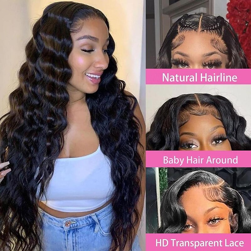 Human Hair Pre Plucked Human Hair 13X4 HD Transparent Loose Deep Wave Lace Front Wigs Human Hair for Black Women 150% Density Bleached knots with Baby Hair 20 Inch4