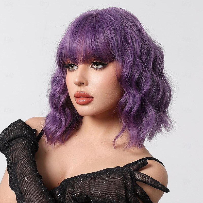 Synthetic Wig Straight kinky Straight Middle Part Layered Haircut Machine Made Wig 22 inch Purple / Blue Synthetic Hair Women's Cosplay Party Fashion Purple Halloween Wigs2