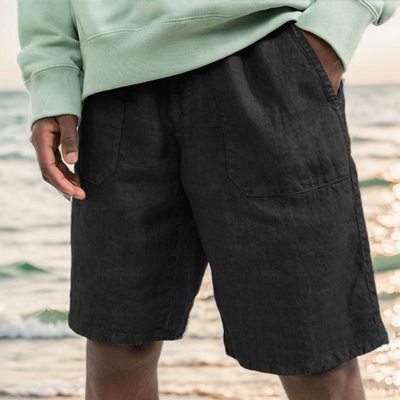 Men's Shorts Linen Shorts Summer Shorts Beach Shorts Pocket Drawstring Elastic Waist Plain Comfort Breathable Knee Length Casual Daily Holiday Fashion Classic Style Black White2