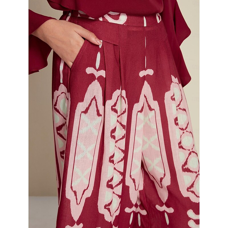 Casual Folk Print Wide Leg Maxi Pants3