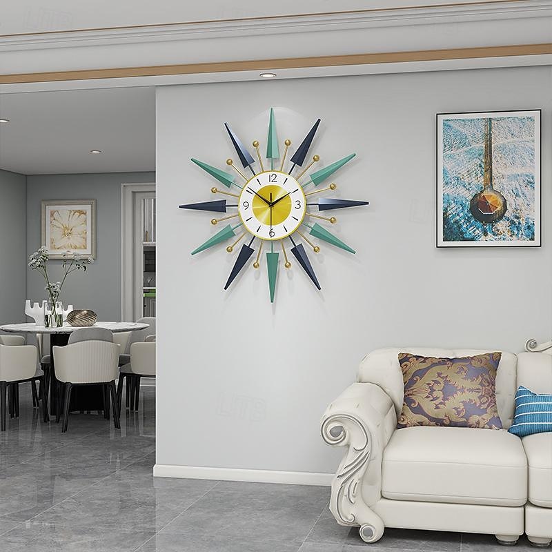 Home Metal Wall  Clock for Living Room Decor Sunburst Modern Silent Clocks Mid Century Design