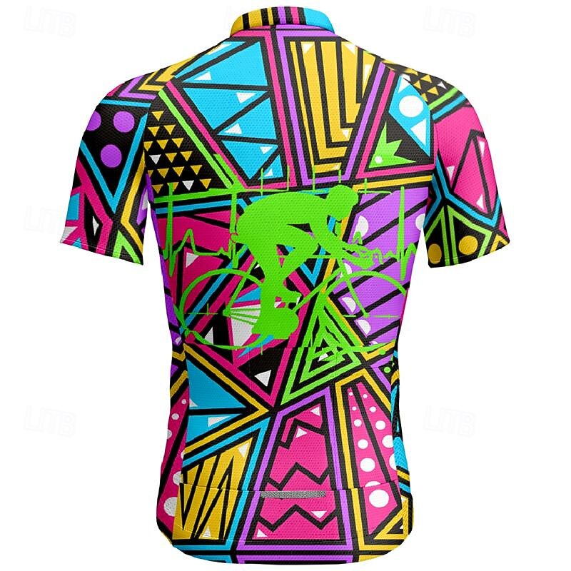 Men's Cycling Jersey Color Block Short Sleeve Bike Tee Tshirt Jersey Top with 3 Rear Pockets Mountain Bike MTB Quick Dry Breathable Sports Rainbow Clothing Apparel2