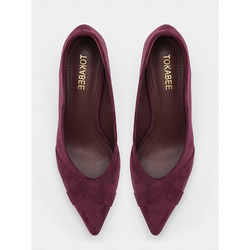 Women's Burgundy Suede Kitten Heel Pumps with Cross Knot Detail for Elegant and Formal Wear