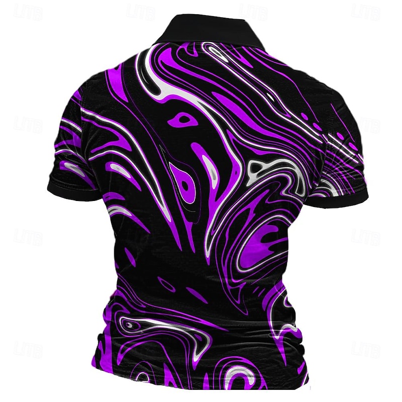 Men's Graphic Zip Polo Shirts Golf Shirt Short Sleeve Polo Shirts Collared Shirts Vacation Wear Rave Wear Party Outfits 3D Print Quarter Zip Polo Summer Spring Purple2