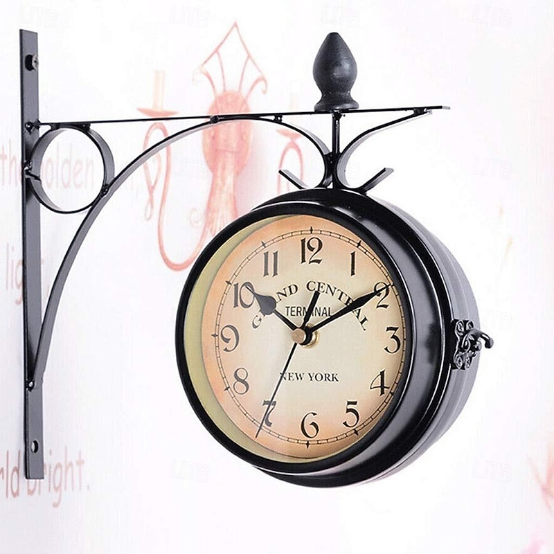 Hot Classic Retro Wall Clock Double Sided Outside Bracket Clock Home Decoration