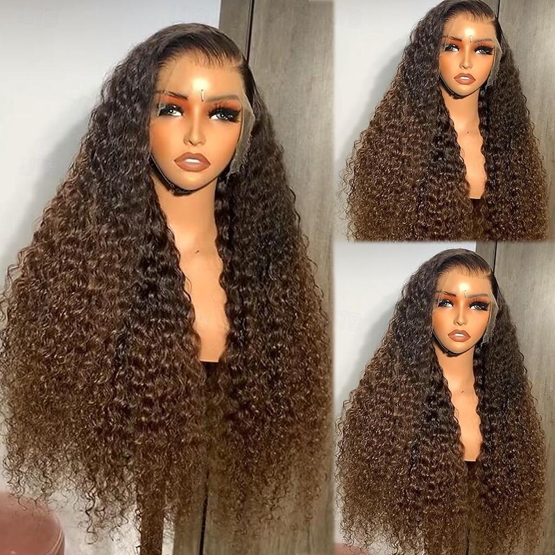 Unprocessed Virgin Hair 13x4 Lace Front Wig Free Part Brazilian Hair Curly Water Wave Multi-color Wig 130% 150% Density with Baby Hair Ombre Hair 100% Virgin Glueless Pre-Plucked For Women Long Human4