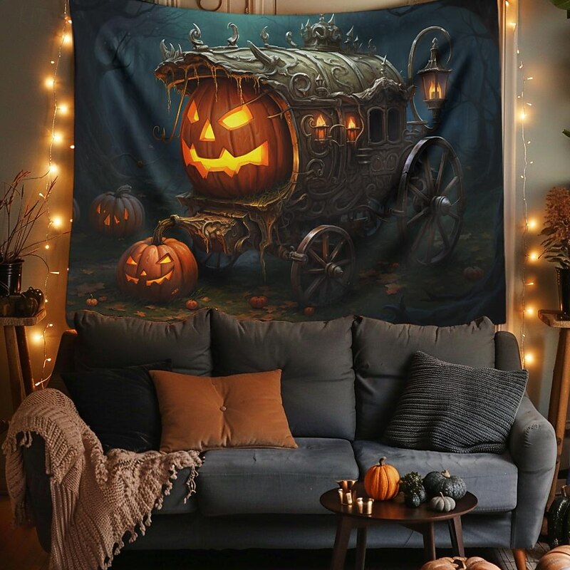 Halloween Decorations Pumpkin Carriage Hanging Tapestry Wall Art Large Tapestry Mural Decor Photograph Backdrop Blanket Curtain Home Bedroom Living Room2