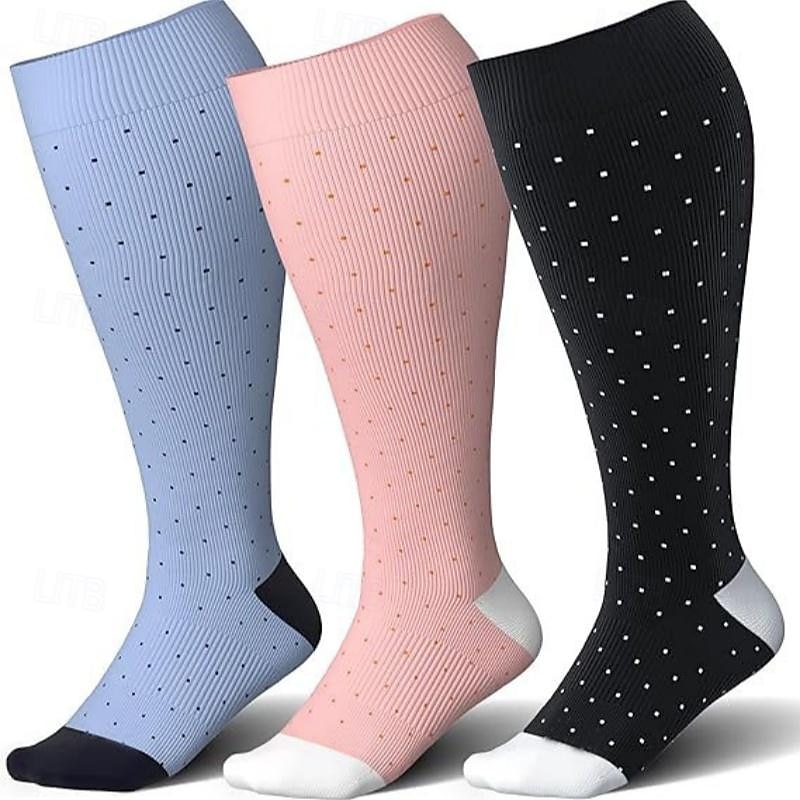 Plus size Compression Socks Athletic Sports Socks Running Socks 1 Pair Color Block Tube Socks Breathable Sweat wicking Comfortable Gym Workout Running Jogging Skateboarding Cycling Sports Dot Nylon