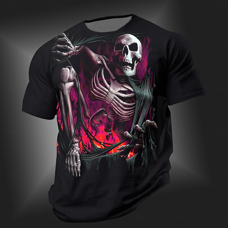 Men's Skull T Shirt Short Sleeve T shirt 3D Print Crew Neck Shirt Punk Cool Designer Street Daily Sports Red Blue Orange Summer Spring Clothing Apparel S M L XL 2XL 3XL4